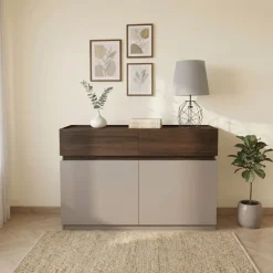 Comò 120x87h cm 2 cassetti 2 ante tortora noce Raymonda
