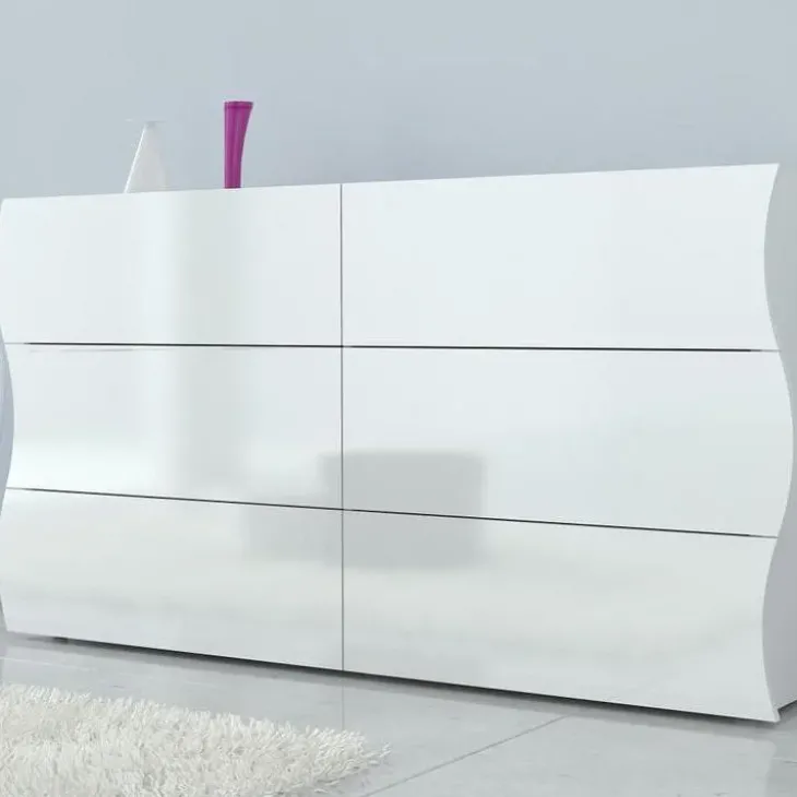 Comò 155x82h cm 6 cassetti moderno bianco lucido Sea Gihome®