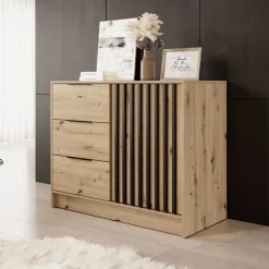 Comò 105x86h cm con cassetti moderno quercia nero Miller