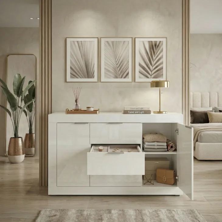 Comò 120x80h cm moderno bianco lucido Alina