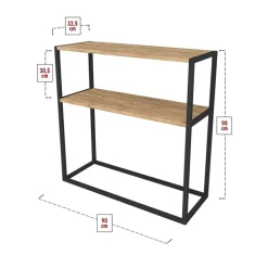 Consolle ingresso 2 ripiani industrial 90x90cm metallo rovere rustico Loft