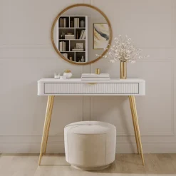 Consolle ingresso 100x78h cm 1 cassetto bianco opaco cannettato Ramis