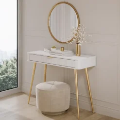 Consolle ingresso 100x78h cm 1 cassetto bianco opaco cannettato Ramis