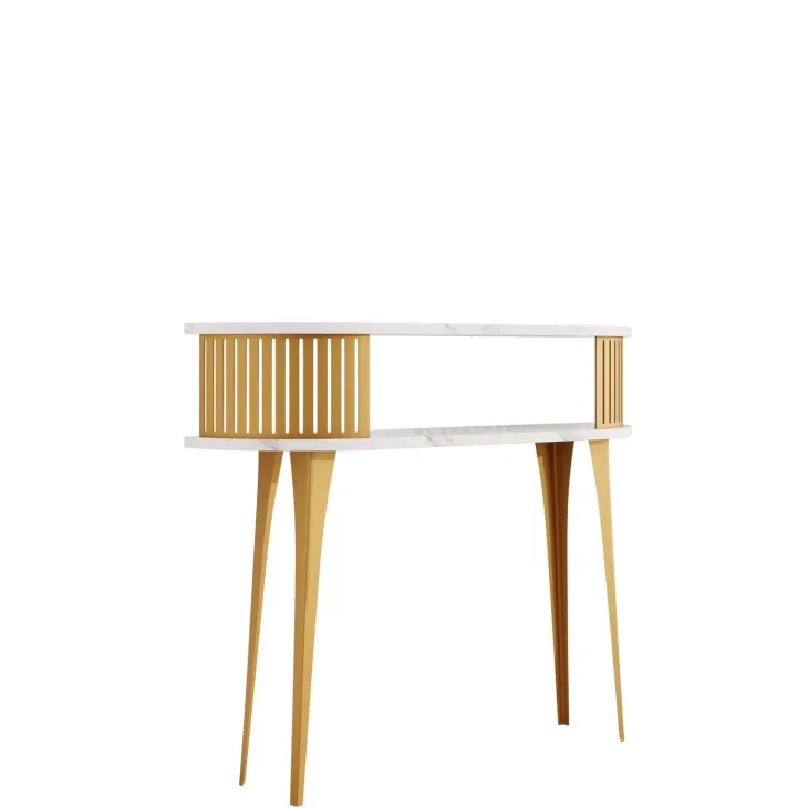 Consolle ingresso 100x86h cm con ripiano effetto marmo bianco dorato Valeris