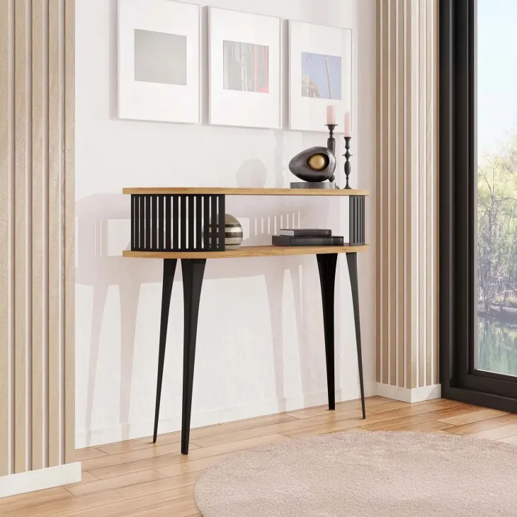 Consolle ingresso 100x86h cm con ripiano rovere nero Valeris