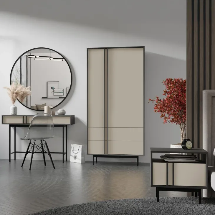 Consolle 123x83 cm 2 cassetti antracite beige Essenzia