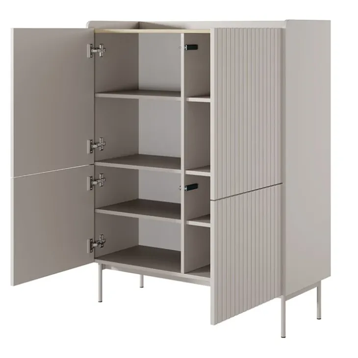Credenza alta 103x126cm 4 ante beige cannettato rovere Fioca