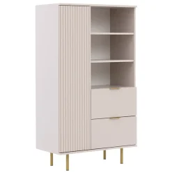 Credenza alta 80x140h cm 1 anta 2 cassetti cannettato moderna beige Vanessa