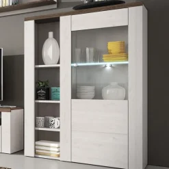 Credenza alta 100x145h cm 1 anta con vetrina bianco frassinato rovere Paloma 2