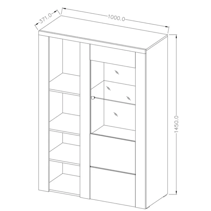 Credenza alta 100x145h cm 1 anta con vetrina bianco frassinato rovere Paloma 2