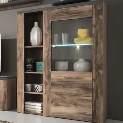 Credenza alta 100x145h cm 1 anta con vetrina noce rovere grigio Paloma 2