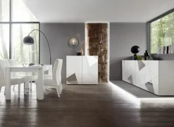 Credenza alta 121x111h cm 2 ante bianco lucido specchio con serigrafia Olimpo