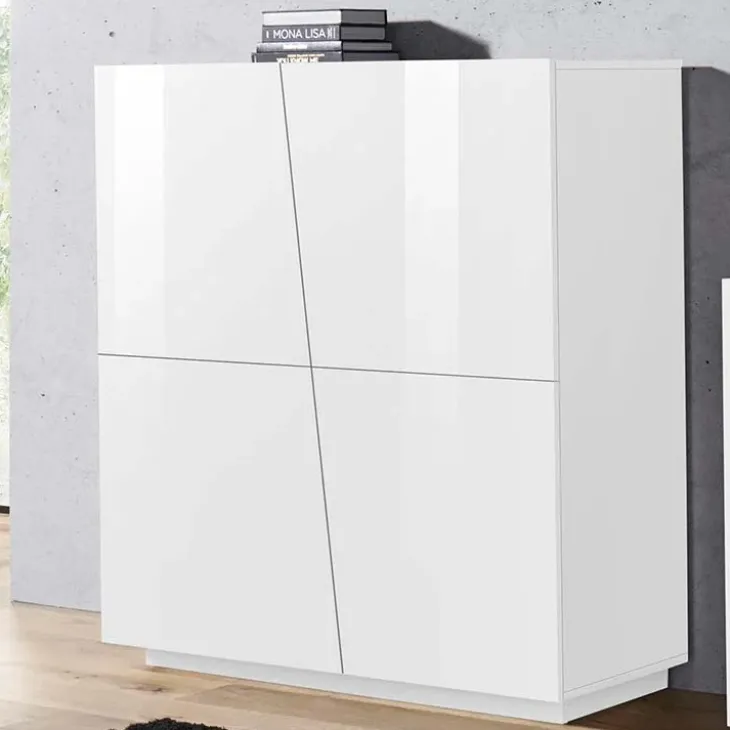 Credenza alta 120x126h cm 4 ante bianco lucido Candia Gihome®