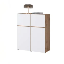 Credenza alta 120x139h cm 4 ante bianco rovere Lolla