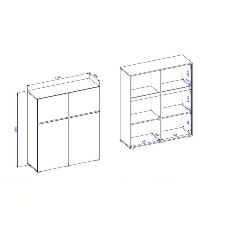 Credenza alta 120x139h cm 4 ante bianco rovere Lolla