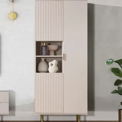 Credenza alta 80x190h cm 3 ante cannettato moderna beige Vanessa