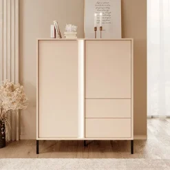 Credenza alta 103x123h cm 2 ante 2 cassetti beige Melly