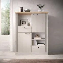 Credenza alta 118x160h cm 2 ante 2 cassetti 3 vani rovere bianco frassinato Armonia