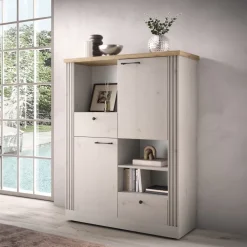 Credenza alta 118x160h cm 2 ante 2 cassetti 3 vani rovere bianco frassinato Armonia