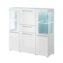 Credenza alta 130x128h cm 4 ante 1 cassetto bianco lucido Frisk