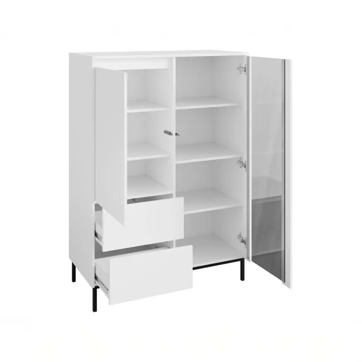 Credenza alta 104x146h cm 2 ante 2 cassetti design cannettato bianco Strike