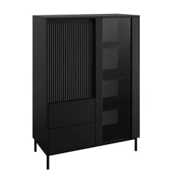 Credenza alta 104x146h cm 2 ante 2 cassetti design cannettato nero Strike