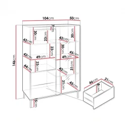 Credenza alta 104x146h cm 2 ante 2 cassetti design cannettato nero Strike