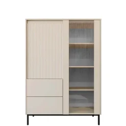 Credenza alta 104x146h cm 2 ante 2 cassetti design cannettato beige cashmere Strike