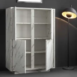 Credenza alta 92x145h cm 4 ante effetto marmo bianco Viking