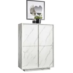 Credenza alta 92x145h cm 4 ante effetto marmo bianco Viking