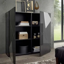 Credenza alta 120x109h cm 2 ante grigio lucido specchio con serigrafia Olimpo