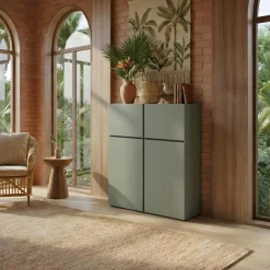 Credenza alta 120x139h cm 4 ante moderna verde nero Lolla