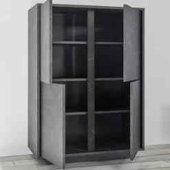 Credenza alta 92x145h cm 4 ante moderna effetto marmo nero Viking