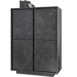 Credenza alta 92x145h cm 4 ante moderna effetto marmo nero Viking