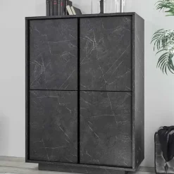 Credenza alta 92x145h cm 4 ante moderna effetto marmo nero Viking