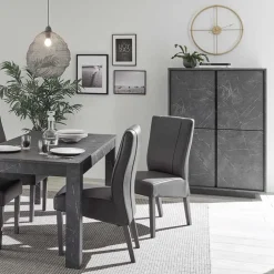 Credenza alta 92x145h cm 4 ante moderna effetto marmo nero Viking