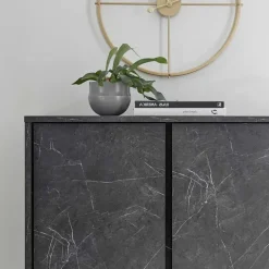 Credenza alta 92x145h cm 4 ante moderna effetto marmo nero Viking