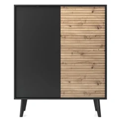 Credenza alta 104x125h cm 2 ante moderna rovere cannettato nero Tonk
