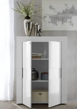 Credenza alta 92x125h cm 2 ante moderna bianco laccato lucido Easy