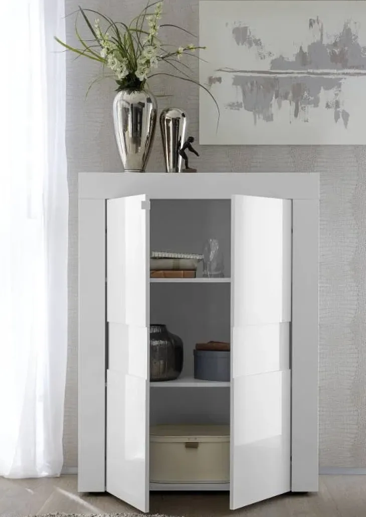 Credenza alta 92x125h cm 2 ante moderna bianco laccato lucido Easy