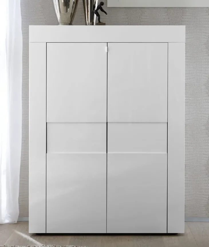 Credenza alta 92x125h cm 2 ante moderna bianco laccato lucido Easy
