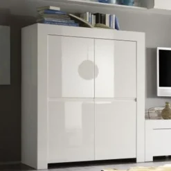 Credenza alta 119x140h cm 4 ante moderna bianco lucido Essential