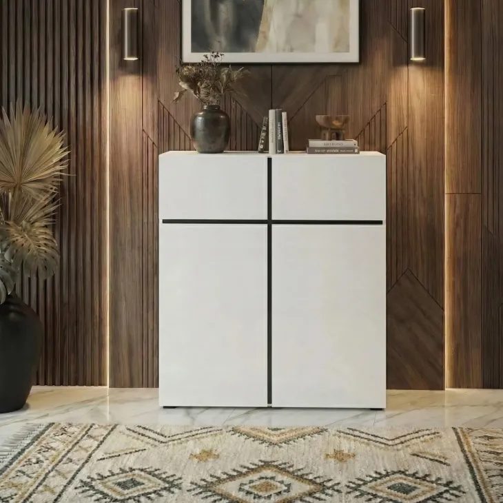 Credenza alta 120x139h cm 4 ante moderna bianco opaco nero Lolla