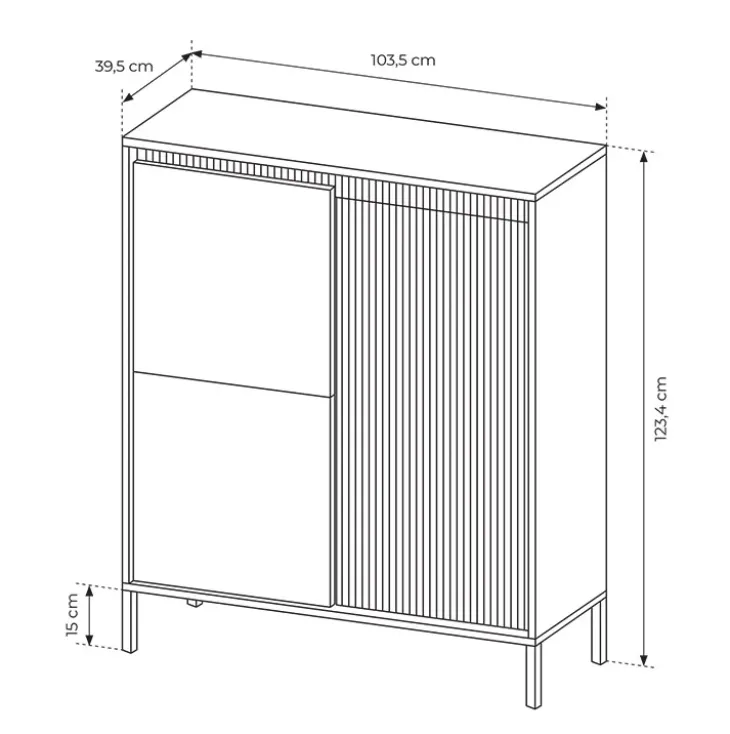 Credenza alta 104x124h cm 3 ante nero opaco cannettato Ciar