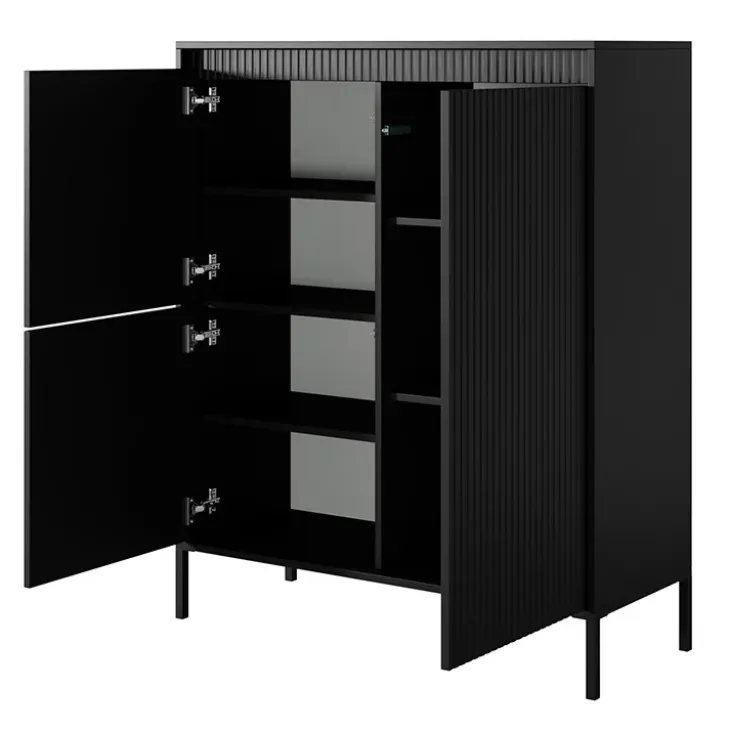 Credenza alta 104x124h cm 3 ante nero opaco cannettato Ciar