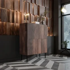 Credenza alta 89x118h cm 4 ante noce scuro con frontali serigrafati Savanna