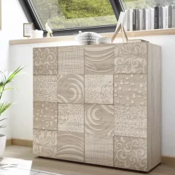 Credenza alta 121x111h cm 2 ante rovere samoa con serigrafia Paradise