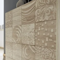 Credenza alta 121x111h cm 2 ante rovere samoa con serigrafia Paradise