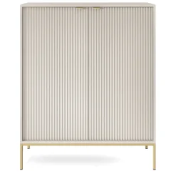 Credenza alta 104x125h cm 2 ante soggiorno beige cannettato oro Alisa