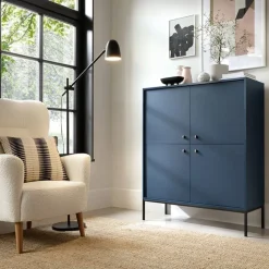 Credenza alta 104x125h cm 4 ante soggiorno blu notte Glory